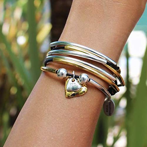 Lizzy James Girlfriend Silver Wrap Charm Bracelet Necklace W Gold Silver Heart Charms In Natural Black Leather (Large) #TOP2