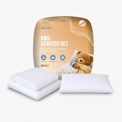 Image of SleepyNights Kids Toddler Bedding Set – Single 10.5 Tog Duvet Bundle and Pillow Set + Mattress Protector + Pillow Protector – All in 1 Kids Bedding Starter Set w/Free Storage Bag