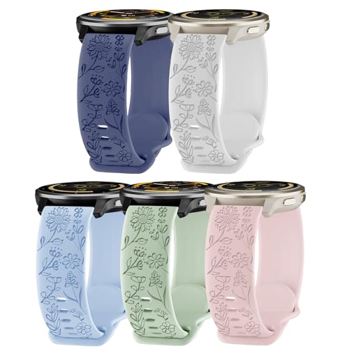 5 Pack 22mm Floral Engraved Watch Bands Compatible with Garmin Venu 4 Watch Band 45mm/Venu 3/Venu 2/Vivoactive 4 /Forerunner 265/255/255 Music,Soft Silicone Sport Straps for Women Men by HQzon - Used condition - US$11.05