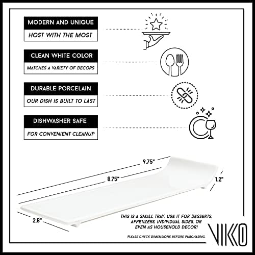 Miniatura 2 de Vikko Platos rectangulares para aperitivos, juego de 6 platos blancos pequeños con borde elevado, elegante vajilla para servir entradas, aperitivos