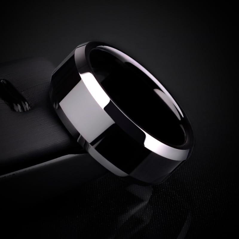 LOYAL MOON Rings for Men Women 8MM Black Tungsten Carblde Wedding Engagement Mens Ring - Image 3
