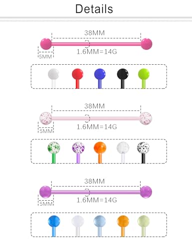 Dyknasz 36PCS Plastic Industrial Piercing Jewelry 14G Industrial Bar Piercing Acrylic Glow in the Dark Industrial Earrings for Women Men Piercing Bar 38mm2