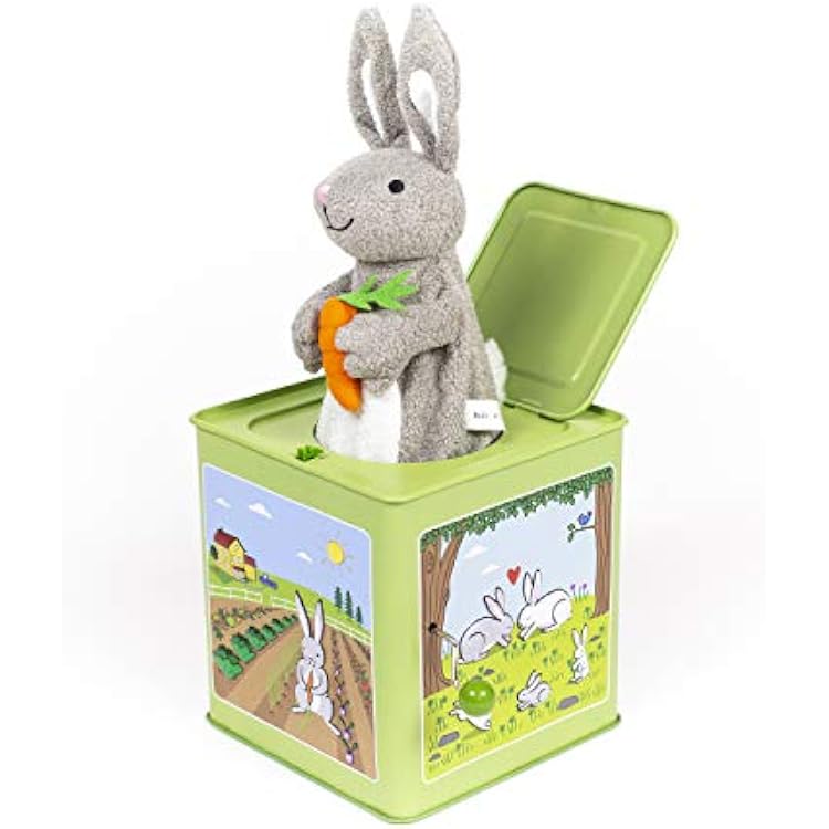 Jack Rabbit Creations Bunny Jack in the Box Musical Tin, Plush Pop-Up Plays Here  Peter Cottontail Cause & Effect Easter Basket Gift, Ages 18 Months+