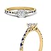 Gemsonclick Pear 3 Stone Cathedral Diamond Ring Yellow Gold Plated Created Blue Sapphire Princess Shape Blue Color Petite Engagement Rings Prong Setting in Size 6 Fashion Jewelry