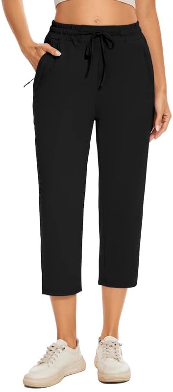 Women Casual Capris 21" with Deep Zipper Pockets Drawstring Comfy Tapered Sweatpants for Golf Athletic Travel Work - Image 2