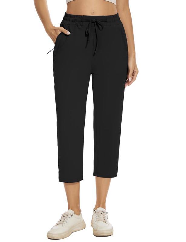 Women Casual Capris 21" with Deep Zipper Pockets Drawstring Comfy Tapered Sweatpants for Golf Athletic Travel Work2