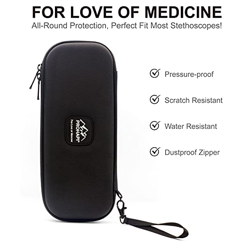PROHAPI Hard Stethoscope Case, Lightweight Thin Stethoscope Holder Storage Pouch for Littmann Classic III, Lightweight II S.E, Cardiology IV, MDF Acoustica Deluxe Stethoscopes (Black) - Thumbnail 2