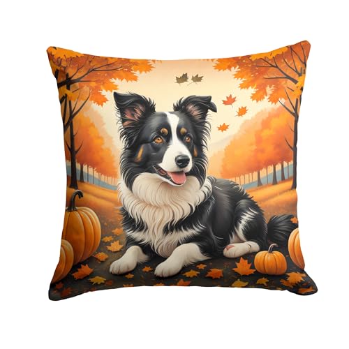 Caroline's Treasures DAC1022PW1818 Border Collie Fall Fabric Decorative Pillow Machine Washable, Indoor Outdoor Decorative Pillow for Couch, Bed or Patio, 18Hx18W