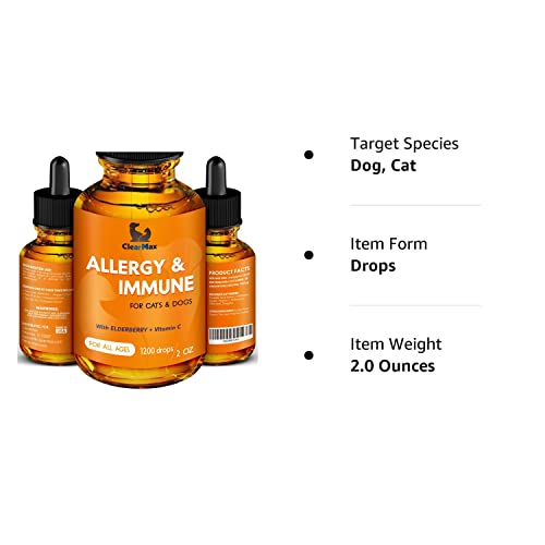 Clearmax Allergy Immunity For Dogs - Dog Itch Relief - Natural Supplement For Cat Allergy & Dog Allergy Relief - Calming Natural Support For Dogs & Cats (2 Oz) #TOP6