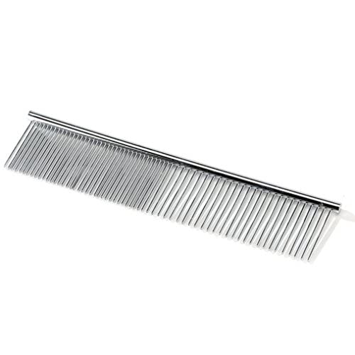 Amiley Pet Comb Pet Steel Grooming Comb Stainless Steel Pet Dog & Cat Shedding Comb and Grooming Comb with Different Spaced Rounded Teeth,Wide Trimmer Comb (Silver)