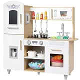 MAMIZO Wooden Play Kitchen Set for Kids, Toy Kitchen with Sound & Light, Play Kitchen with Ice Cream Maker, Telephone, Utensil, Role Play Kitchen Accessories, Little Chef Kitchen Playset, 79x82x30 cm