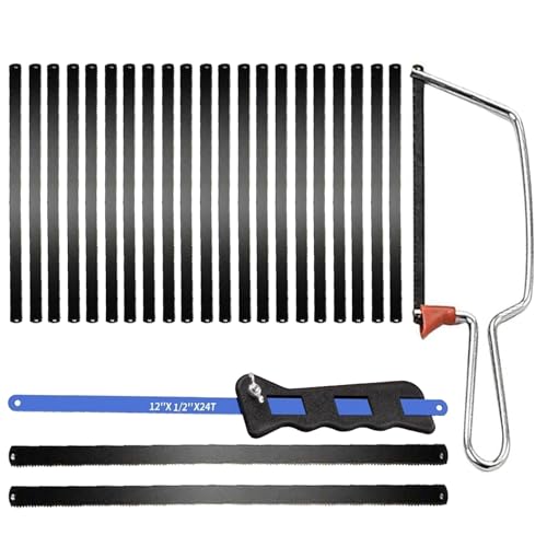 2 Pcs Junior Hacksaw and 24 Pcs Blades, Unique Ridge Design, Easy to Carry, Suitable for Cutting, Construction, Repair, Wood Cutting Tools