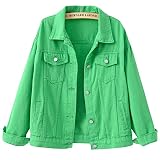 ebossy Women's Candy Color Denim Jacket Relaxed Fit Casual Jean Trucker Jacket (XX-Large, Green)