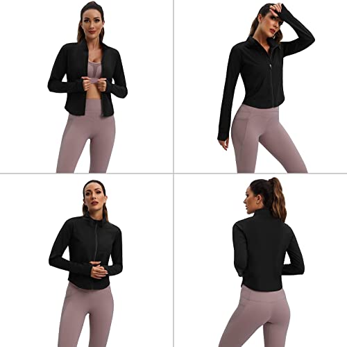 July's Song Women Workout Jacket Lightweight Full Zip Up Slim Fit Athletic Tops Clothes For Girls Running Yoga Gym, Black #TOP1