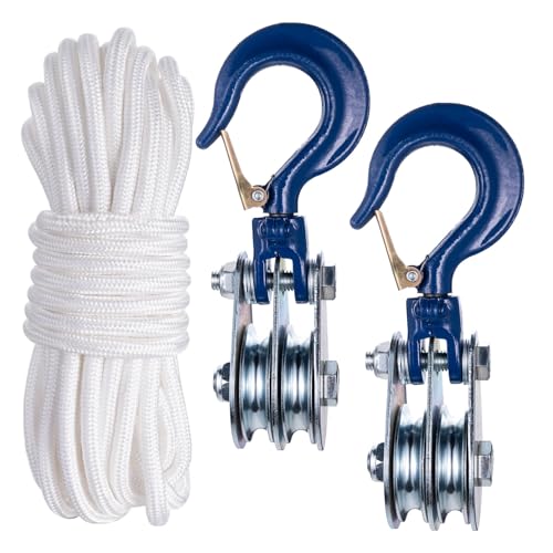 SHINICO 1Ton Double Cable Pulley Block, Heavy Duty Pulley Sy...