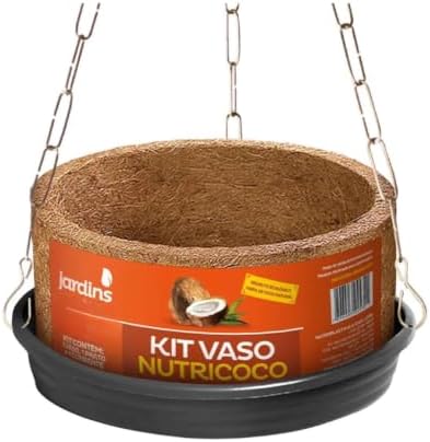 Kit Vaso de Fibra de Coco Grande G, com Prato e Corrente Samambai...