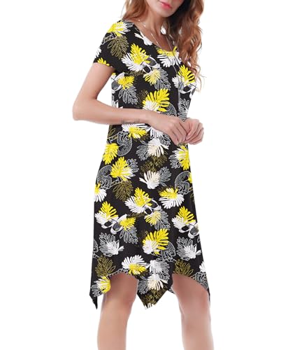 Image of Women Casual Loose Soft Crewneck Short Sleeve Pockets Swing T-Shirt Dress