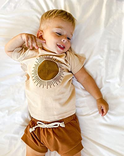 Yokjzjd Infant Toddler Baby Boy Summer Clothes Sun Print Short Sleeve T-Shirt Tops Pants Shorts Set 2Pcs Outfits (Apricot, 0-6 Months) #TOP1