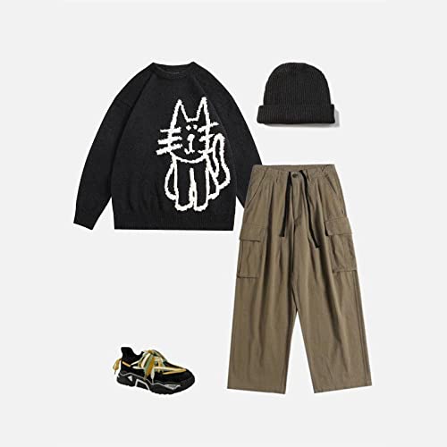 Aelfric Eden Women's Pullover Sweater Hand Drawn Cat Graphic Printed Oversized Sweater Fall Winter Fashion Couple Tops #TOP5