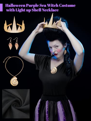 Ramede 5 Pcs Women Octopus Costume Halloween Witch Costume Purple Cosplay Tentacle Skirt Gold Necklace Earring(Long Style,Large) by Ramede - Image 8