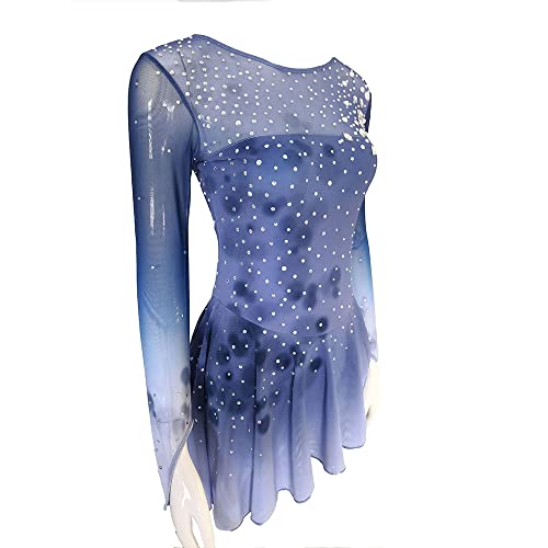 Joycan Ice Figure Skating Dress Girls Blue-Purple Gradient Luxury Rhinestone Mesh Competition Perform #TOP2