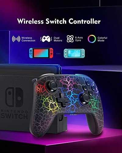 Switch Controller, Wireless Switch Pro Controller For Switch/Switch Lite/Switch Oled, 8 Colors Adjustable Led Wireless Remote Gamepad With Unique Crack/Turbo/Motion Control (Black) #TOP6