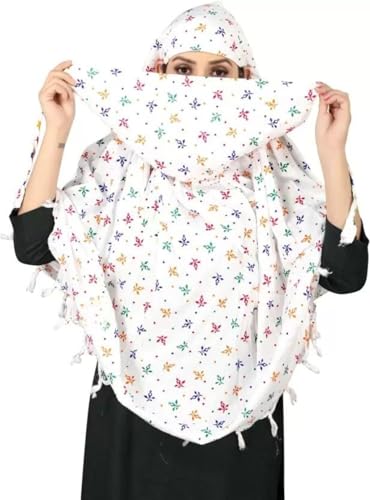 Image of Cotton Long Scarf Cum Mask Scarves Usable for Vehicle Driver | White Printed Design Fabric | Universal Size | Soft & Breathable Sun Protection | For Girl & Women