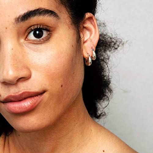 Chunky Gold Hoop Earrings for Women 14K Real Gold Plated Chunky Thick Small Oval Gold Hoops Lightweight Dainty Sterling Silver Chunky Hoop Earrings for Girls Women