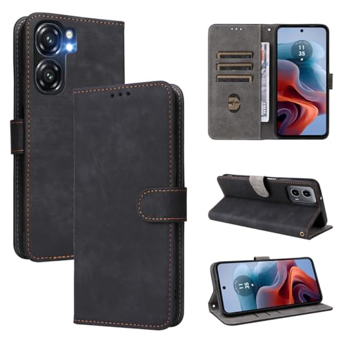 MOJIA Hülle für Oukitel C58 Pro/Oukitel C58, Hochwertige Flip Wallet Anti-Drop Handyhülle aus PU Leder mit RFID Diebstahl Bürstenfunktion Schutzhülle. Schwarz