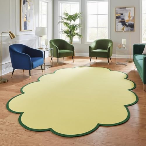 FVPSORBAT Modern Non Slip Washable Scalloped Rug 9x12 Minimalist Soild
