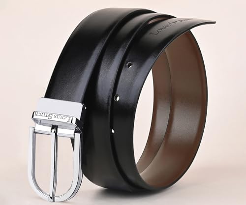 Image of LOUIS STITCH Men's Reversible Italian Leather belt for men 1.25 inch (35mm) Waist Strap Black Brown Belt (BEPLNJ)