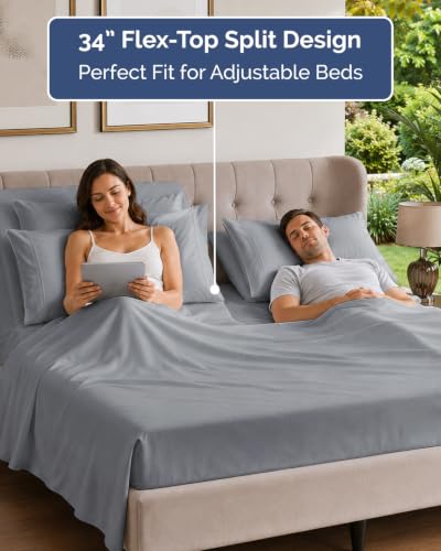 Image of Flex Top Split Head King 6 Piece Sheet Set - Soft & Cooling - Steel Blue