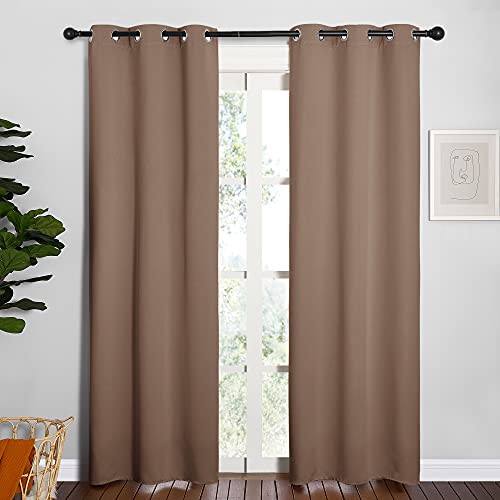 Image of NICETOWN Window Draperies Blackout Curtain Panels, Window Treatment Thermal Insulated Solid Grommet Blackout Drapes for Bedroom (One Pair, 34 by 84 inches, Cappuccino)