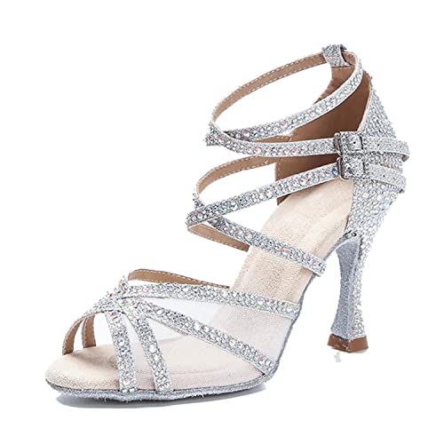 Chaussures de danse sociale pour femme avec sangle croisée et strass
