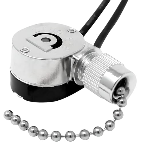 Image of ZE-109M E89885 2 Wire Pull Chain Light Switch Replacement Single Pole Single Through SPST 3A125VAC 6A250VAC for Ceiling Fans, Lamps & Lighting Fixtures (Nickel)