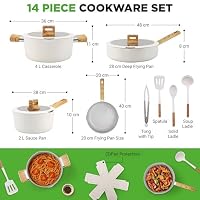 NutriChef 14-Piece pots and pans Set Ceramic Cookware Set - Induction Safe Pots and Pans with Glass Lids, Cool-Touch Handles, Dishwasher Safe, Includes Ladle, Tongs, Spatula, White — image 8