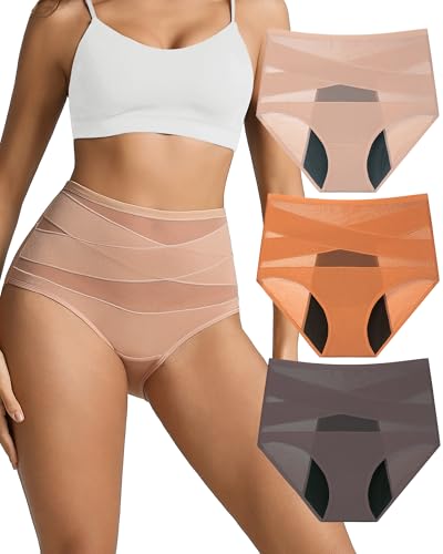 Image of Women Period Underwear High Waisted Tummy Control Panties with Cross-Front Design Breathable Briefs Full Coverage