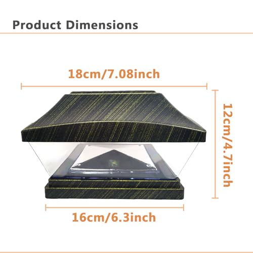 VGE Solar Post Cap Lights Outdoor, 6x6 & 4x4 LED Deck Post Light with Dusk to Dawn Sensor, Bright White Waterproof Solar Pillar Fence Cap for Deck Patio Garden, No Wiring, Brushed Copper, 1 Pack by VGE - Image 4