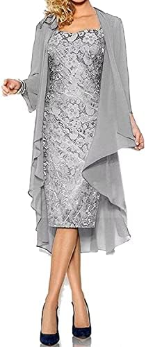 Mother of The Bride Dresses for Wedding Plus Size Jacket Chiffon Dresses for Women 2023 Silver