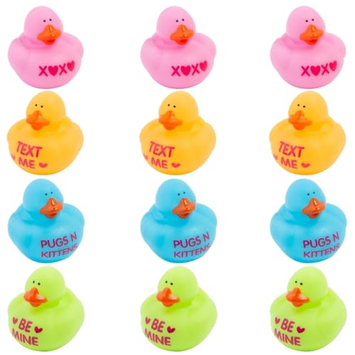 Fun Express Valentine Rubber Ducks (1 dozen) Party Favors, Valentine Exchange, Giveaways