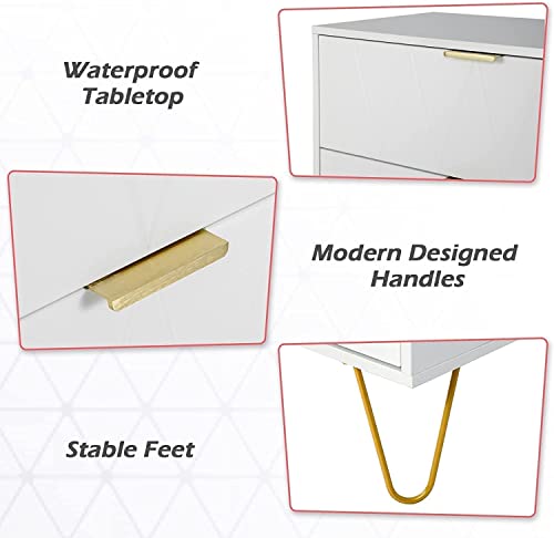 UEV White 4 Drawer Dresser for Bedroom, Tall Dresser with Large Drawer & Golden Handles, Wooden Modern Storage Cabinet Chest of Drawer forLiving Room,Closet,Hallway(White