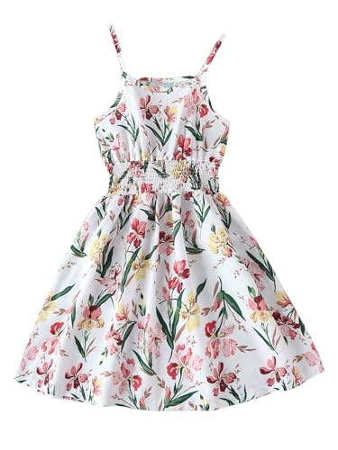 WDIRARA Girl's Floral Print Cami Dress Boho Spaghetti Strap Flared A Line Dresses