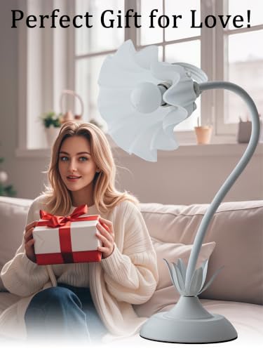 Image of Flower Table Lamp,Bedside Table Lamp for Bedroom LED Reading Light 3 Color Modes,Vintage Flower Lamp Kawaii Table Lamps Desk Living Room Home Decor Mothers Day Birthday Gifts for Mom Women(White lamp)