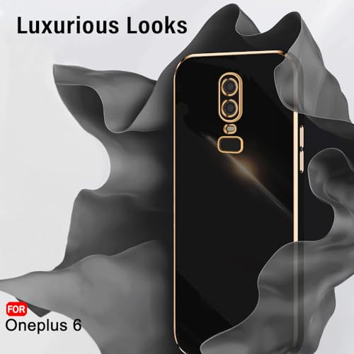 Image of TheGiftKart Luxurious Golden-Plated Back Cover Case for OnePlus 6 | Raised Lips for Camera & Screen Protection | Shockproof Design | Stylish Back Cover Case for OnePlus 6 (TPU, Black)