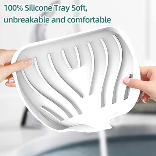 SOSMAR 2 Pcs Silicone Soap Dish, Self Draining Soap Holder, Soap Saver, Soap Dish with Drainage, Soap Trays for Bathroom Sink, Kitchen, Counter Top, White