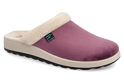 Fly Flot | Bio Style Woman, Pantofole Donna con Bordo in Ecopelliccia, Ciabatta con Tomaia in Velluto, Sottopiede in Microfibra Antishock, Lilla, 39
