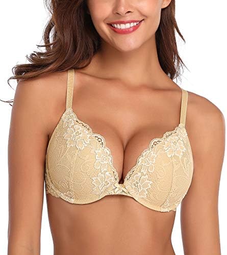 Deyllo Push-Up-BH für Damen, mit Spitze, bequemer gepolsterter Bügel-BH, hebt an, vergrößert um eine Körbchengröße