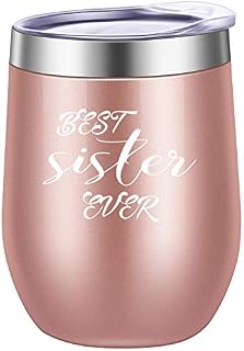 Pufuny Best Sister Ever,Stainless Steel Vacuum Insulated Stemless Wine Tumbler Sippy Cup,Engraved Birthday