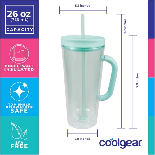 COOL GEAR 3-Pack 26 oz Spritz Tumbler with Straw and Handle | Pressure Fit Lid, Colored Re-Usable Tumbler Water Bottle with Straw and Handle - Blueberry Pack