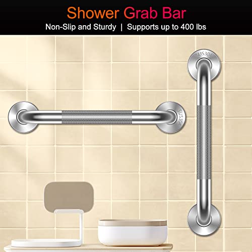 2 Pack 16 Inch Anti-Slip Shower Grab Bars,Sus304 Stainless Steel Grab Rails For Bathrooms,Knurled Shower Safety Hand Rail,Bathroom Grab Bar,Handicap Bar Elderly Pregnant Injury Assist Bath Handle #TOP1